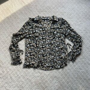 T Tahari Muted Floral Long-Sleeve Button-Down Blouse XS